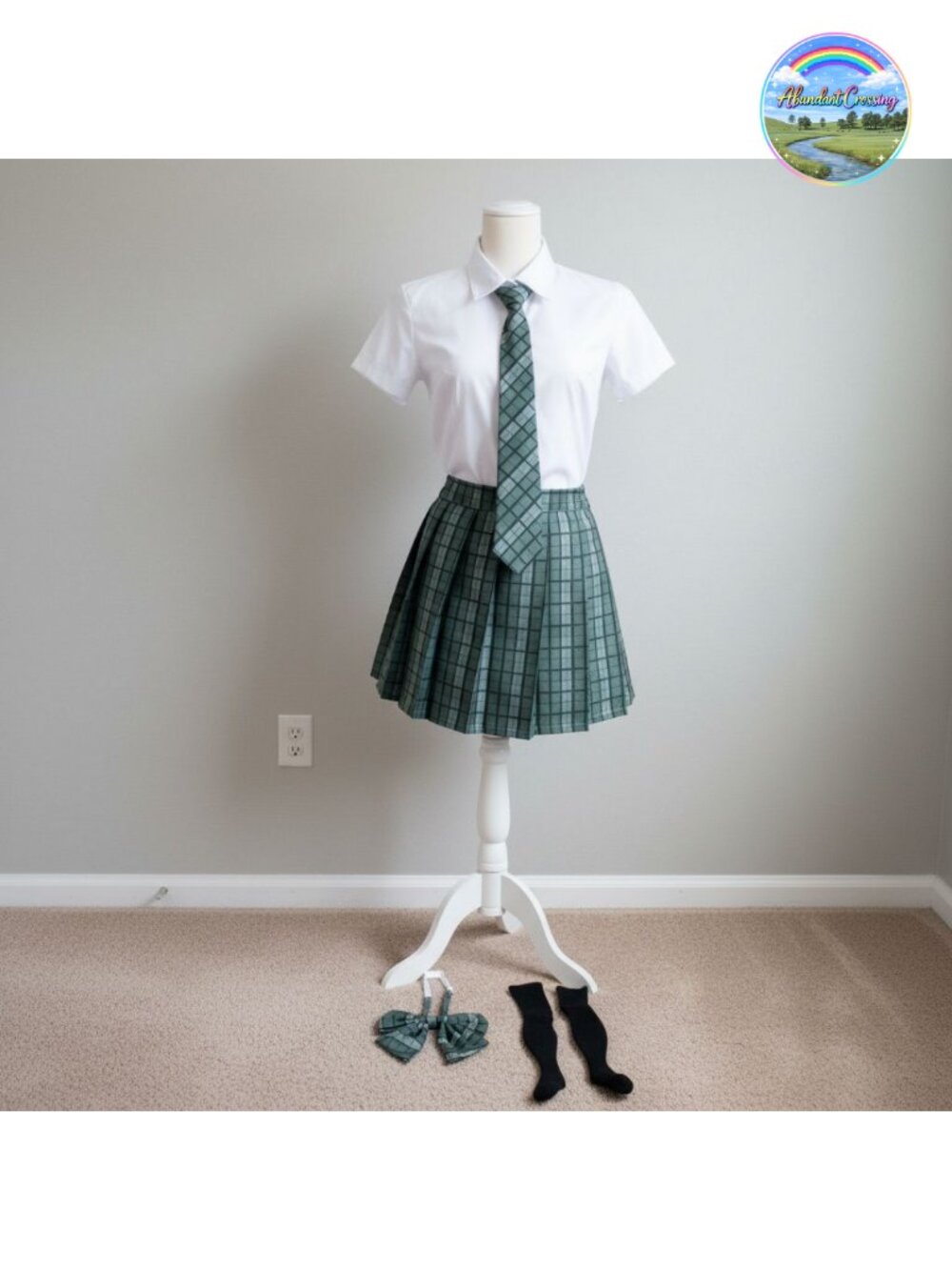 Japanese Schoolgirl Uniform Cosplay 5pc Plaid Pleated Skirt Set